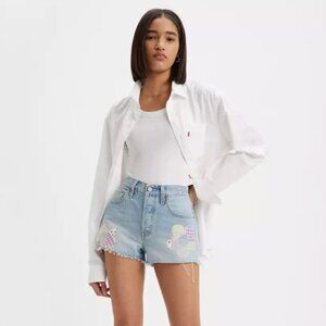 Levi's 501 Shorts Women's 26 Blue Denim Patchwork Floral 150th Anniversary Boho